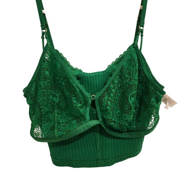 Aerie Ribbed Lace Bra Top Green Alpine Layered Strappy Textured Size Small - Picture 7 of 10